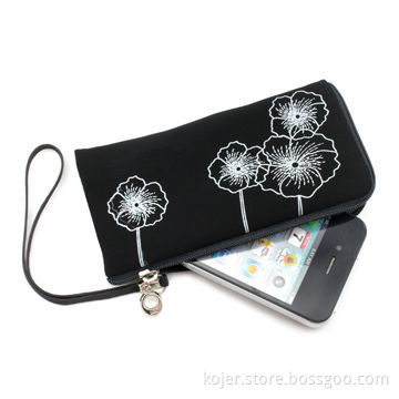 Pouch for Apple's iPhone 4, Made of Velvet Material, Quality Metal Zipper Slider and Lanyard